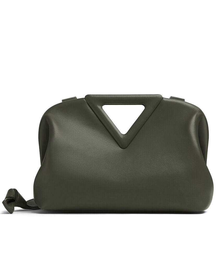 Bottega Veneta Point Leather Top Handle Bag Dark Green